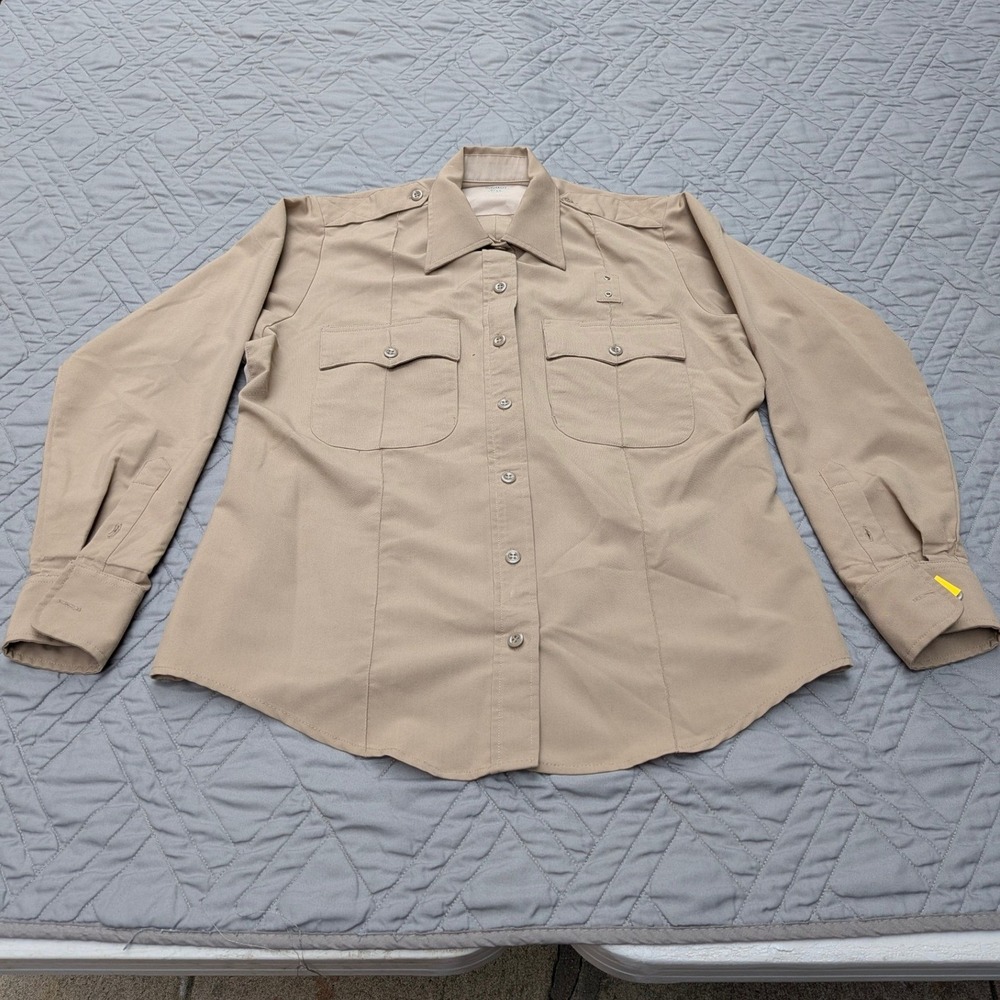 DutyMaxx Button Up Shirt Womens Long Sleeve Tan Uniform Work Shirt 40 LS